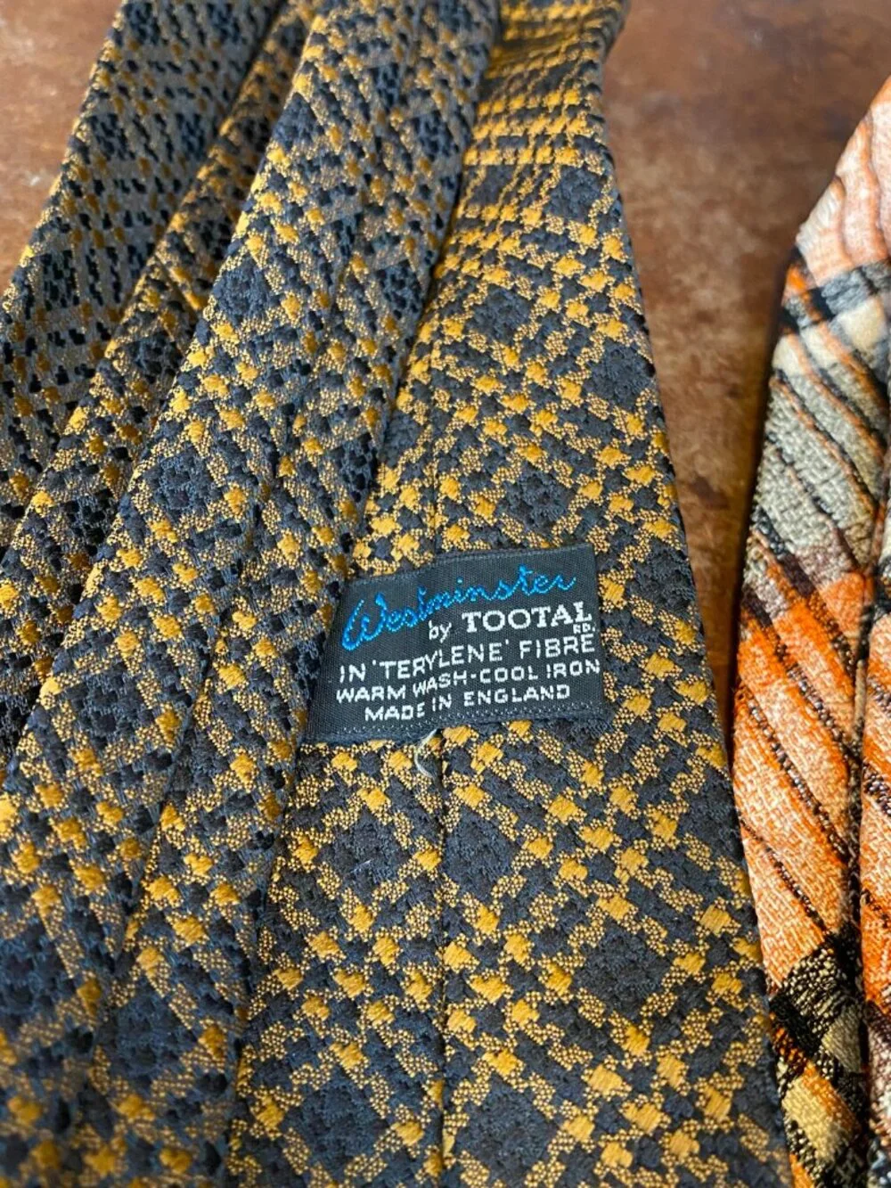 LOT FIVE Vintage Ties Macy's Croydon Tootal Westminster Silk Gold Brown Plaid
